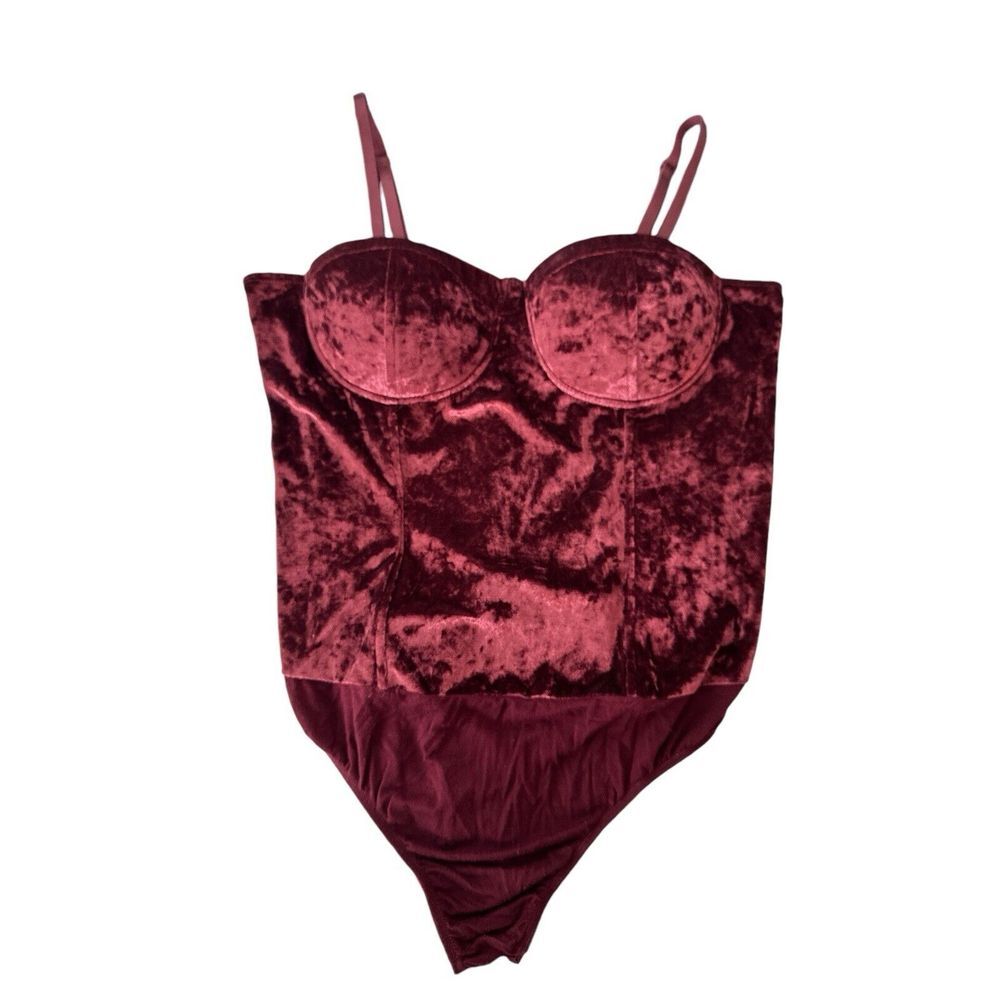 Say What Spaghetti Strap Body Suit Women XL Velvet Burgundy Stretch Zipper